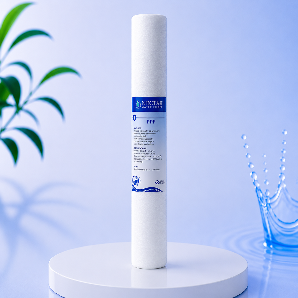 Nectar 5 Micron PPF Filter Cartridge Water Purifier 20 Inch Slim